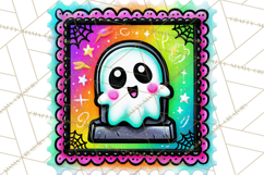 Neon Halloween Clipart Postage Stamps, Cute Spooky PNGs Product Image 2