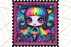 Neon Halloween Clipart Postage Stamps, Cute Spooky PNGs Product Image 4
