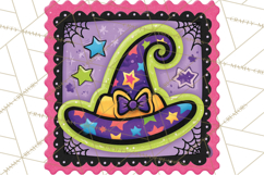 Neon Halloween Clipart Postage Stamps, Cute Spooky PNGs Product Image 4