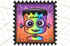 Neon Halloween Clipart Postage Stamps, Cute Spooky PNGs Product Image 5