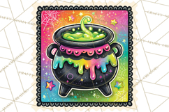 Neon Halloween Clipart Postage Stamps, Cute Spooky PNGs Product Image 3