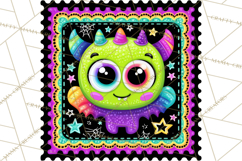 Neon Halloween Clipart Postage Stamps, Cute Spooky PNGs Product Image 4