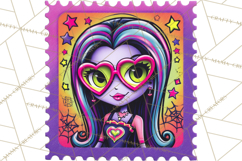 Neon Halloween Clipart Postage Stamps, Cute Spooky PNGs Product Image 2