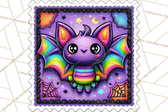 Neon Halloween Clipart Postage Stamps, Cute Spooky PNGs Product Image 5