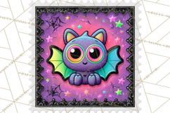 Neon Halloween Clipart Postage Stamps, Cute Spooky PNGs Product Image 2