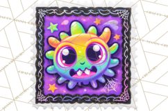 Neon Halloween Clipart Postage Stamps, Cute Spooky PNGs Product Image 3