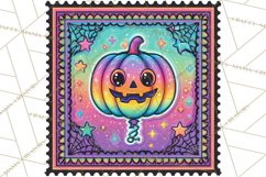 Neon Halloween Clipart Postage Stamps, Cute Spooky PNGs Product Image 5