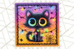 Neon Halloween Clipart Postage Stamps, Cute Spooky PNGs Product Image 2