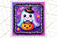 Neon Halloween Clipart Postage Stamps, Cute Spooky PNGs Product Image 4