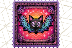 Neon Halloween Clipart Postage Stamps, Cute Spooky PNGs Product Image 5