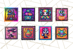 Neon Halloween Clipart Postage Stamps, Cute Spooky PNGs Product Image 8