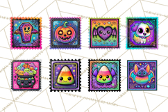 Neon Halloween Clipart Postage Stamps, Cute Spooky PNGs Product Image 4