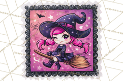 Neon Halloween Clipart Postage Stamps, Cute Spooky PNGs Product Image 2