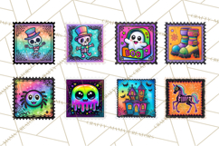 Neon Halloween Clipart Postage Stamps, Cute Spooky PNGs Product Image 7