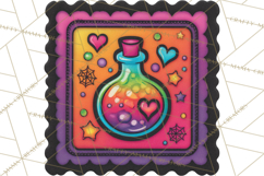 Neon Halloween Clipart Postage Stamps, Cute Spooky PNGs Product Image 3
