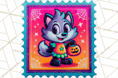 Neon Halloween Clipart Postage Stamps, Cute Spooky PNGs Product Image 4