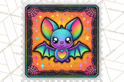 Neon Halloween Clipart Postage Stamps, Cute Spooky PNGs Product Image 5