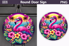 Tropical Flamingo Floral Sign | Summer Door Decor Product Image 1