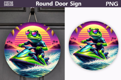 Frog Jet Ski Sunset Sign | Summer Door Decor Product Image 1