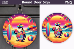 Penguin Beach Sunset Sign | Summer Door Decor Product Image 1