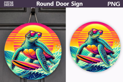 Surfing Turtle Sunset Sign | Beach Door Decor Product Image 1