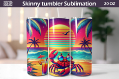 Tropical Crab Tumbler Wrap | Neon Summer Beach Sublimation Product Image 1
