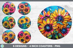 Bundle of six Alcohol Ink Sunflowers Round Coaster designs.