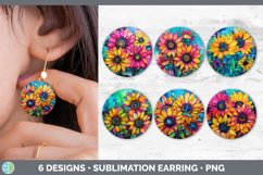 Bundle of six Alcohol Ink Sunflowers Round Earrings designs.