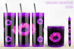 neon sunflower sublimation design for tumblers and mug and pen
