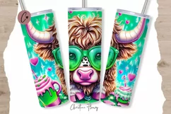 Highland Cow St Patrick's Day Tumbler Wrap PNG | St Patricks Product Image 1