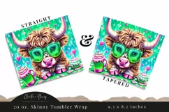 Highland Cow St Patrick's Day Tumbler Wrap PNG | St Patricks Product Image 3