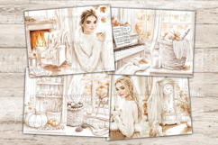 GlamArtZhanna, Neutral Autumn Junk Journal Pages, Pumpkins Junk Journal Paper, Cozy Fall Digital Collage Sheet, White Pumpkins Scrapbook Kit, American Woman Junk Journal Kit, Autumn Girl Journal Card, Cozy Home Journaling Pages, Fall Ephemera Pages, Autum