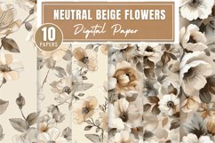 Neutral Beige Flowers Digital Paper Bundle Product Image 1