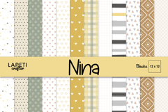 Minimalist Christmas digital papers with beige dots, olive stars, and soft neutral colors