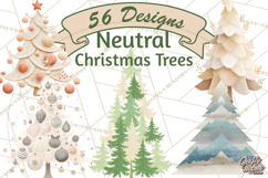 Neutral Christmas Tree Clipart Modern Minimalist Holiday PNG Product Image 1