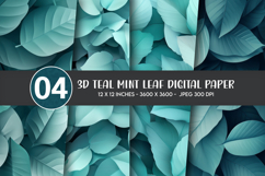 3D Teal Mint Leaf Digital Paper Product Image 1