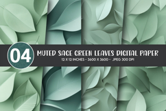 Muted Sage Green Leaves Digital Paper Product Image 1