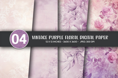 Vintage Purple Floral Digital Paper Product Image 1