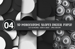 3D Monochrome Shapes Digital Paper Product Image 1