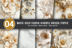 White Gold Floral Marble Digital Paper Product Image 1