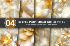 3D Gold Pearl Floral Digital Paper Product Image 1