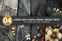 Luxury Gold Floral Marble Digital Paper Product Image 1