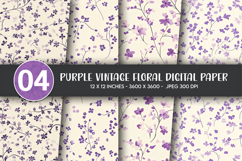 Purple Vintage Floral Digital Paper Product Image 1