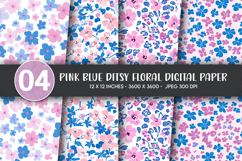 Pink Blue Ditsy Floral Digital Paper Product Image 1