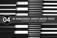 3D Monochrome Stripes Digital Paper Product Image 1
