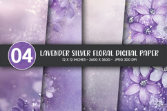 Lavender Silver Floral Digital Paper Product Image 1