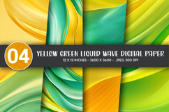 Yellow Green Liquid Wave Digital Paper Product Image 1