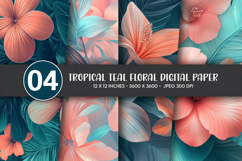 Tropical Teal Floral Digital Paper Product Image 1