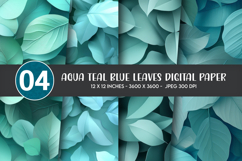 Aqua Teal Blue Leaves Digital Paper Product Image 1