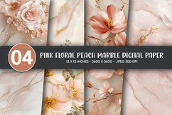 Pink Floral Peach Marble Digital Paper Product Image 1